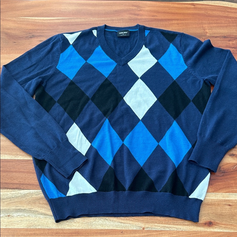 Galvin Green Golf Wool Blend Checkered Argyle Lightweight Sweater sz Mens XL
